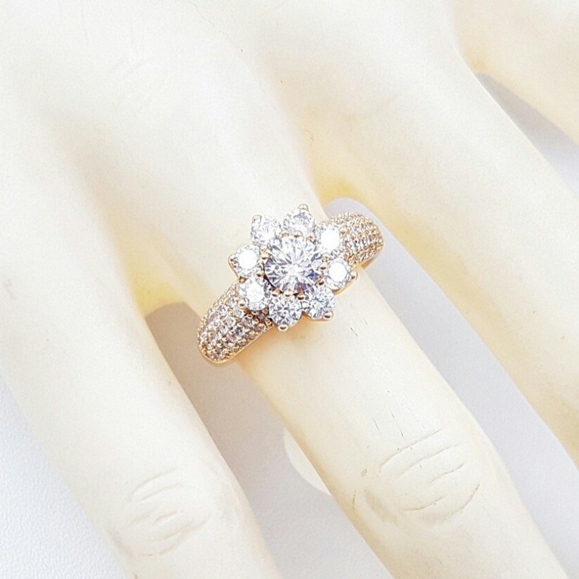 Cincin Xuping PREMIUM Flower Berlian Jernih Perhiasan XUPING Premium Lapis Emas
