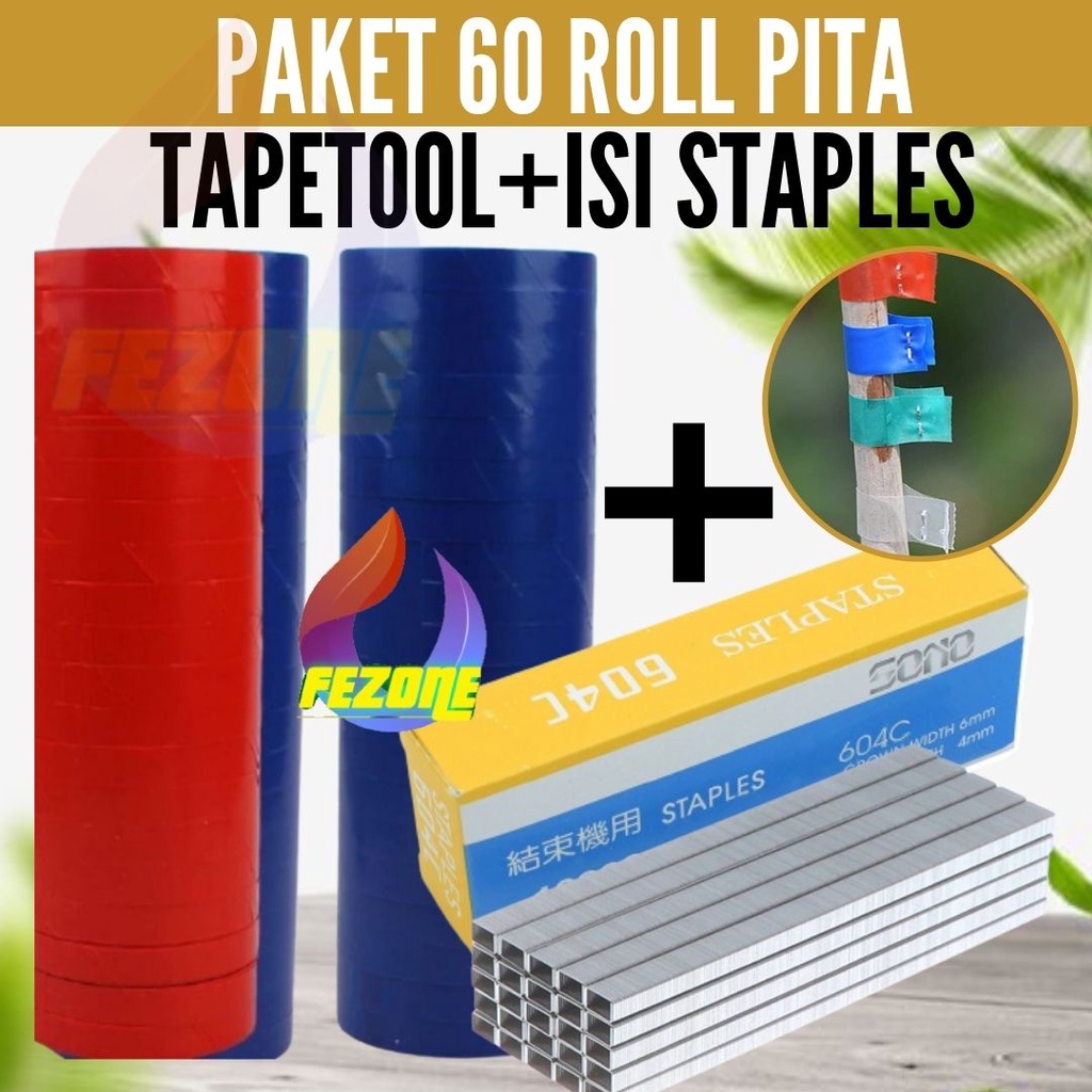 Paket Pita Tapetool Isi Ulang Original 60 Roll + 1 Kotak Staples FEZONE