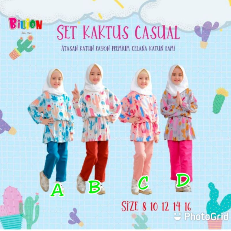 BAJU SETELAN ANAK CEWEK | SETELAN KAKTUS ANAK 8-16 TAHUN BILLION KIDSWEAR