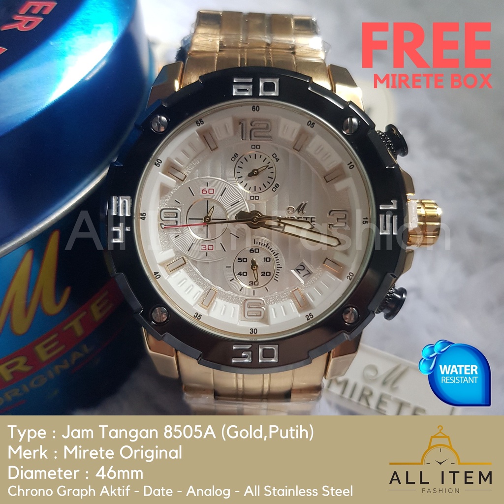 Jam Tangan Chrono Rantai MIRETE 8505A / Jam Tangan Pria Anti Air ORI /Arloji / Watches (FREE BOX)