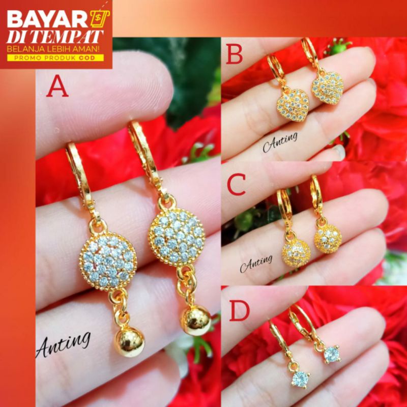 Anting full permata zircon elegan termanis logam emas Hongkong anti karat