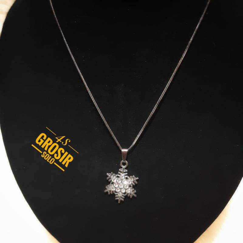 4S GROSIR SOLO || kalung silver liontin snow diamond / kalung rhodium anti karat &amp; luntur liontin salju dengan diamond