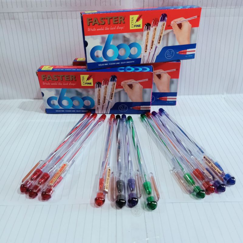 

[1PAK/12PCS] PULPEN FASTER C600 0.7MM HITAM BIRU MERAH