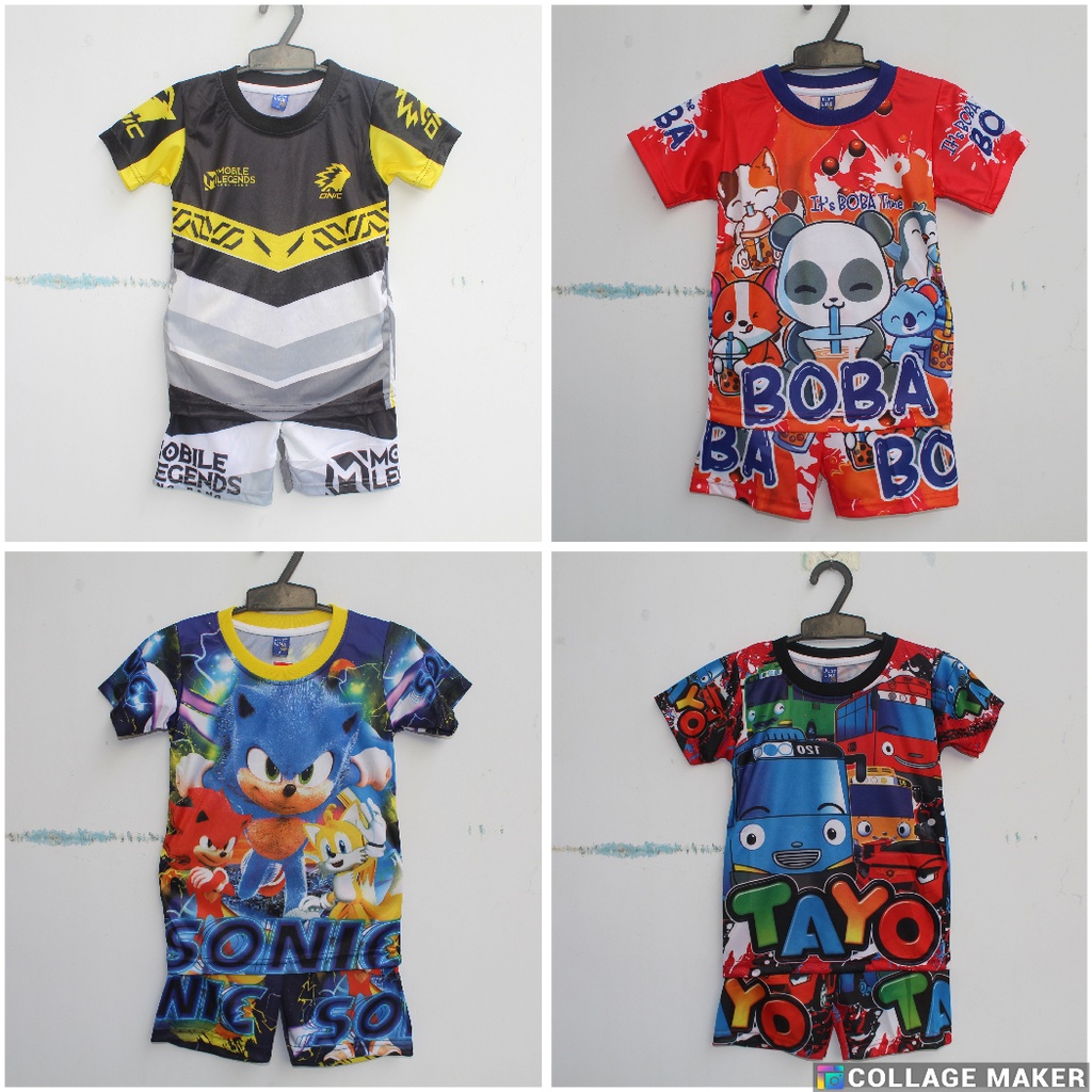 stelan baju youtube/BAJU BOBA /SETELAN SONIC BAJU ONIC full printing size 4-20