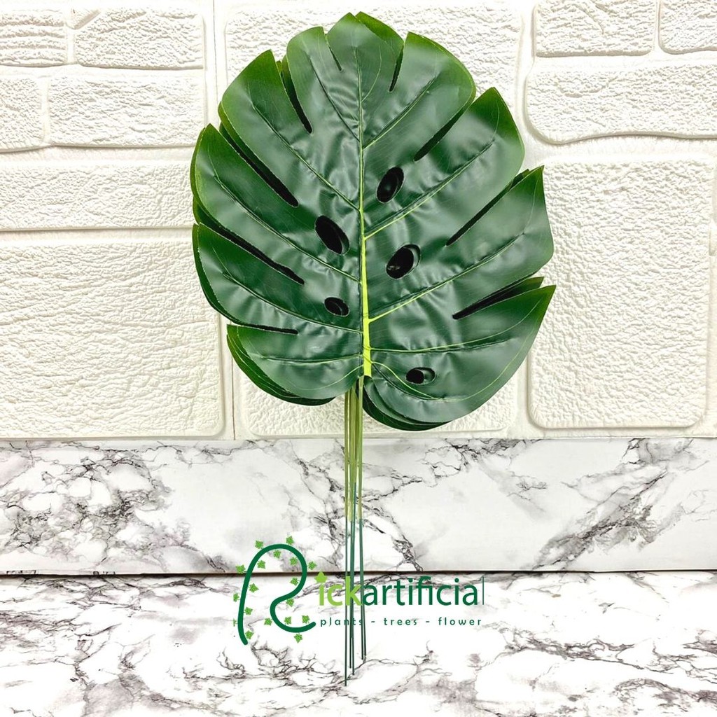 Daun Monstera Tapak Gajah Tangkai Semi Latex Artificial 6pcs Dekorasi Tanaman Artificial Pohon Hias