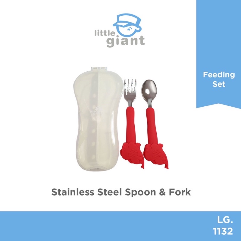 Little Giant Stainless Steel Spoon &amp; Fork With Box LG1132 - Sendok Makan Bayi