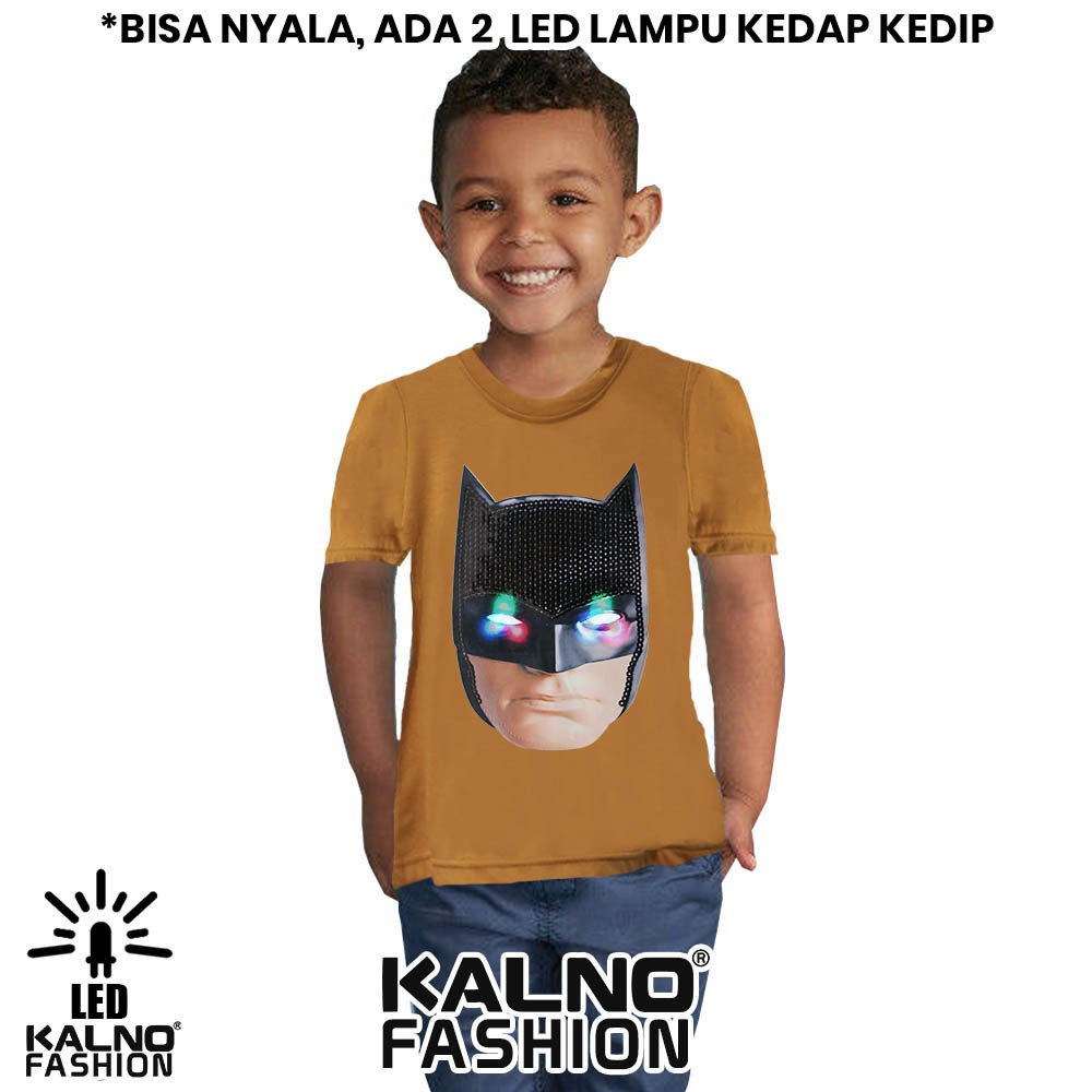 kaos baju anak BTMAN MUKA BISA NYALA 2 LED bisa nyala umur 1 - 7 tahun KAOS LED  KAOS NYALA