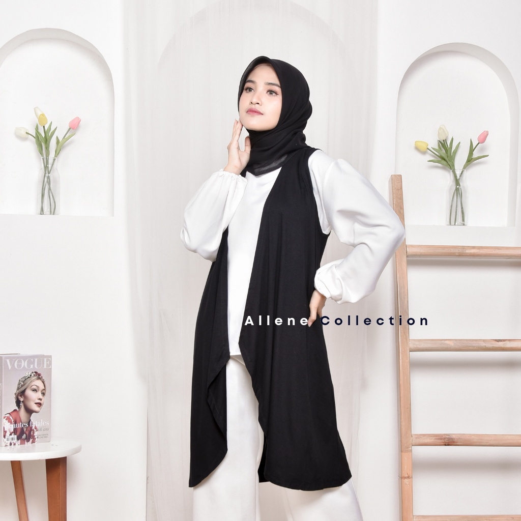 LONG CARDIGAN TANPA LENGAN OUTER KUTUNG PUTIH JUMBO PREMIUM SPANDEK DEWASA MURAH