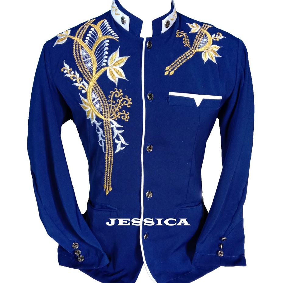 Jasko Pria Dewasa Jasko Bordir Motif Jas Koko Pria Warna Biru Lengan Panjang Jaskoko