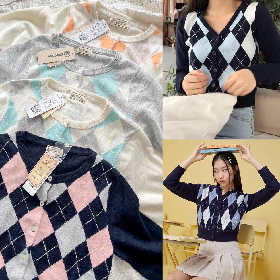 BET.299914 ◦ Good Day Argyle Wool Cardigan