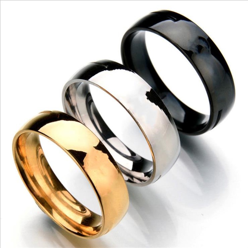 Cincin Jari Bahan Stainless Steel Warna Emas Hitam Silver Ukuran 6mm Untuk Pria Dan Wanita