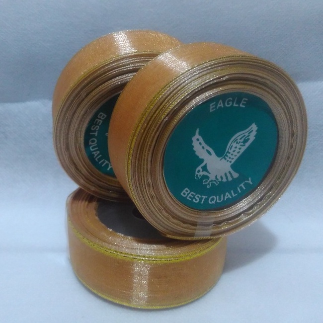 

Pita Organdi Lis Coklat Muda Ukuran 1inch /2,5cm Per Roll