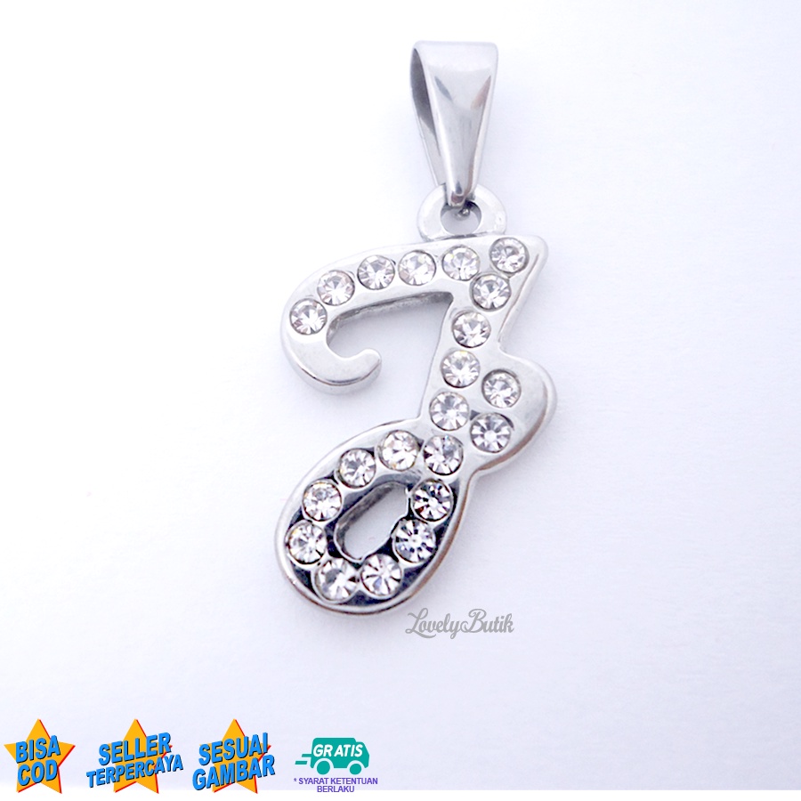 Lovelybutik Liontin Huruf Titanium Inisial J Klasik Emas Silver