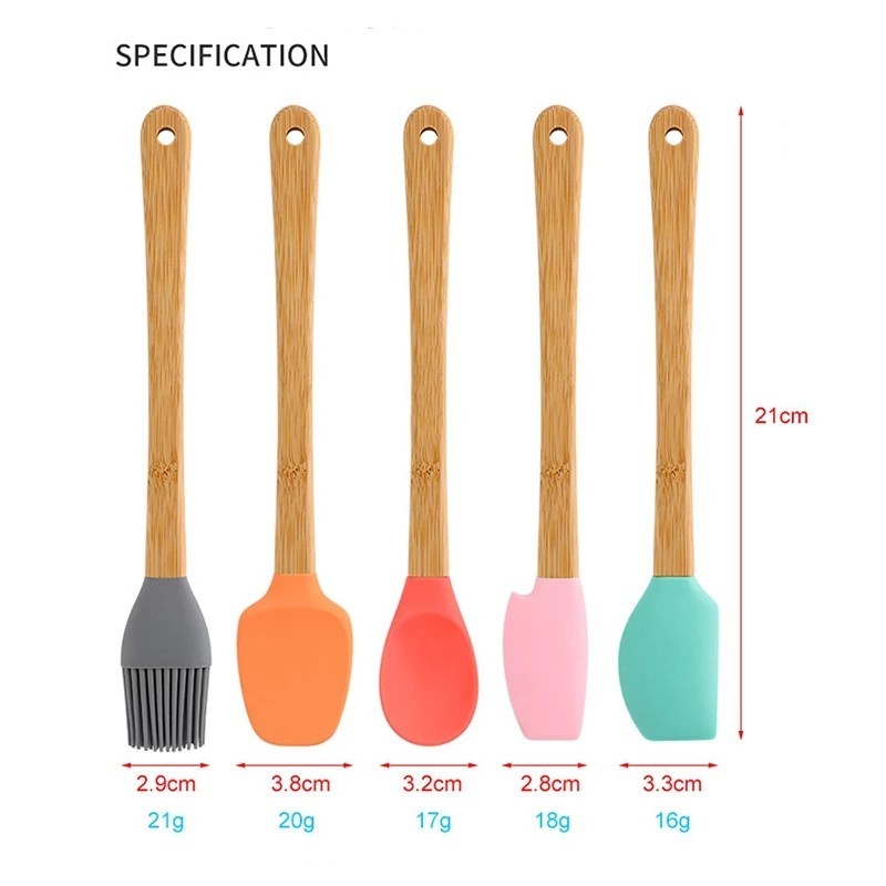 alat dapur 5 Pcs Mini Utensil Set Spatula Mini SILIKON kayu Baking Kuas Sutil Sendok Mini-3