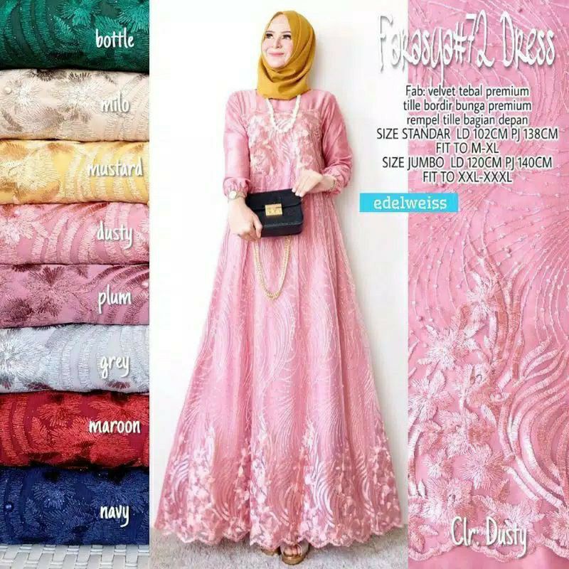 FARASYA (ADA JUMBO) GAMIS BROKAT FARASYA JUMBO  LD 120 DAN STANDAR LD 102 CM GAMIS TILE BORDIR MUTIARA GAMIS PESTA-DUSTY PINK