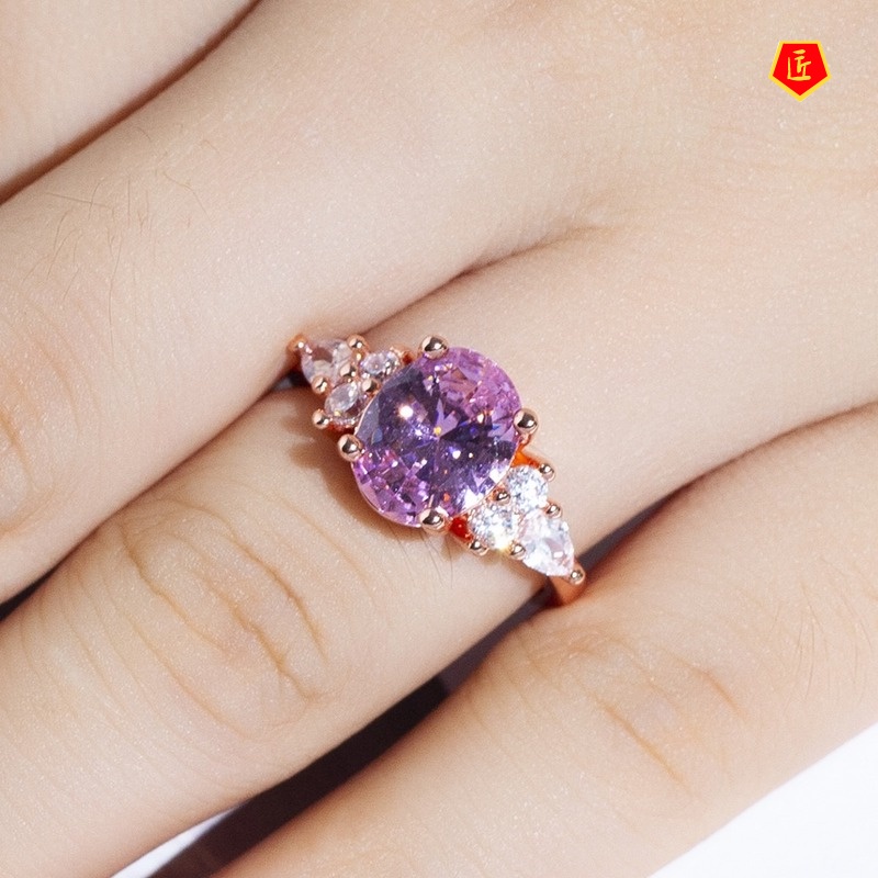 [Ready Stock]Pink Crystal Diamond Ring Fashionable and Elegant