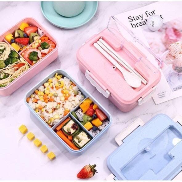 Lunch Box Set Jerami Gandum I Kotak Makan 3 Sekat Premium KTM-01