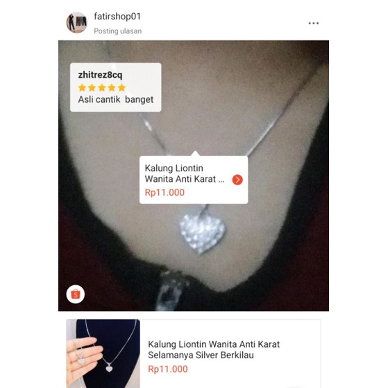 Kalung Liontin Wanita Anti Karat Selamanya Silver Berkilau