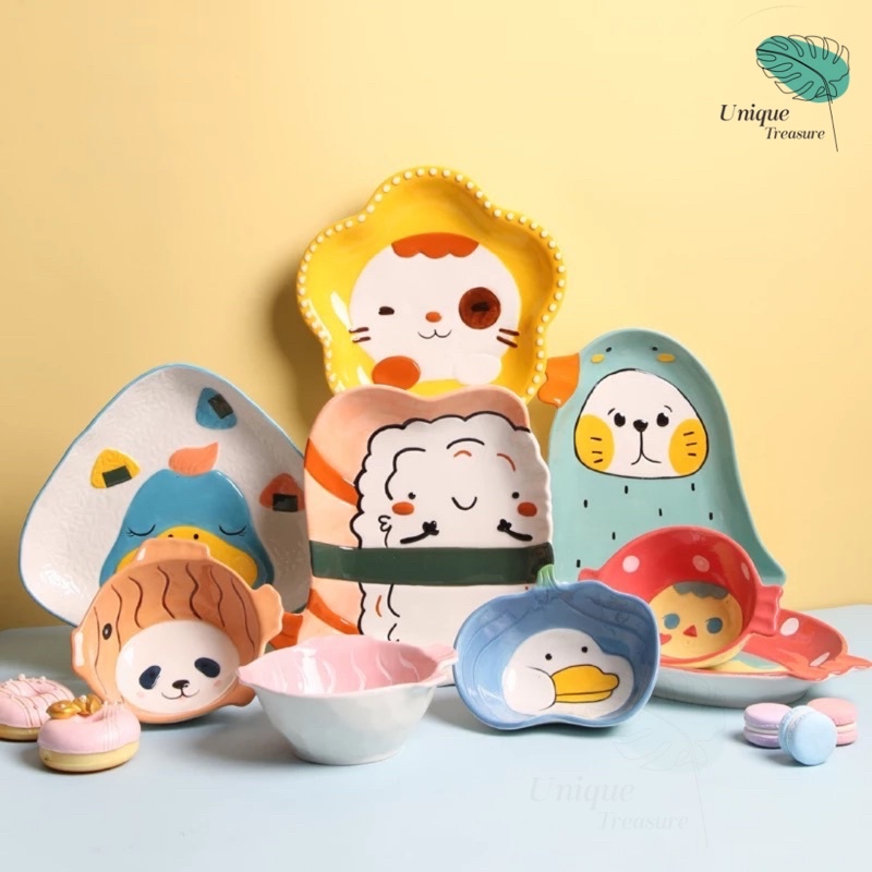 Yumi Animal Series Ceramic Plate/ Piring Keramik/ Piring Lucu/ Piring Kartun/ Piring Saji Cute Plate