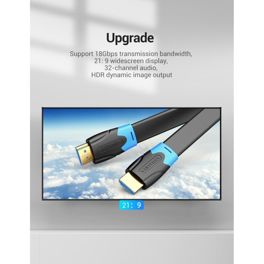 Vention AAK Kabel HDMI Flat v2.0 High Speed Ultra HD 4K 3D Cable Murah