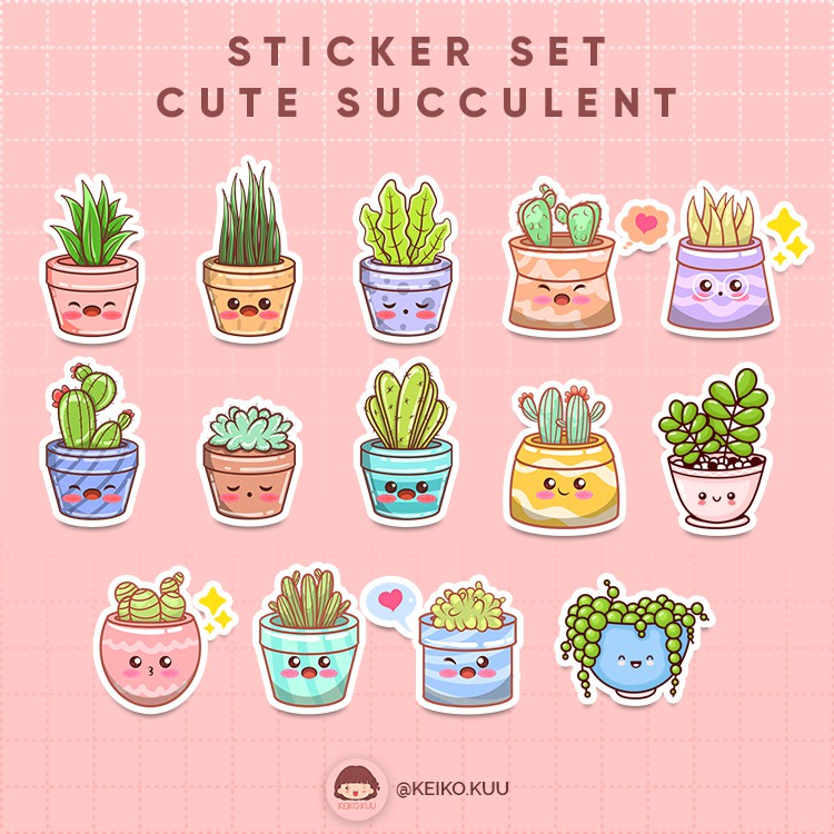 

STICKER SET SUCCULENT MOTIF TERBARU WATERPROOF ISI 14 PCS