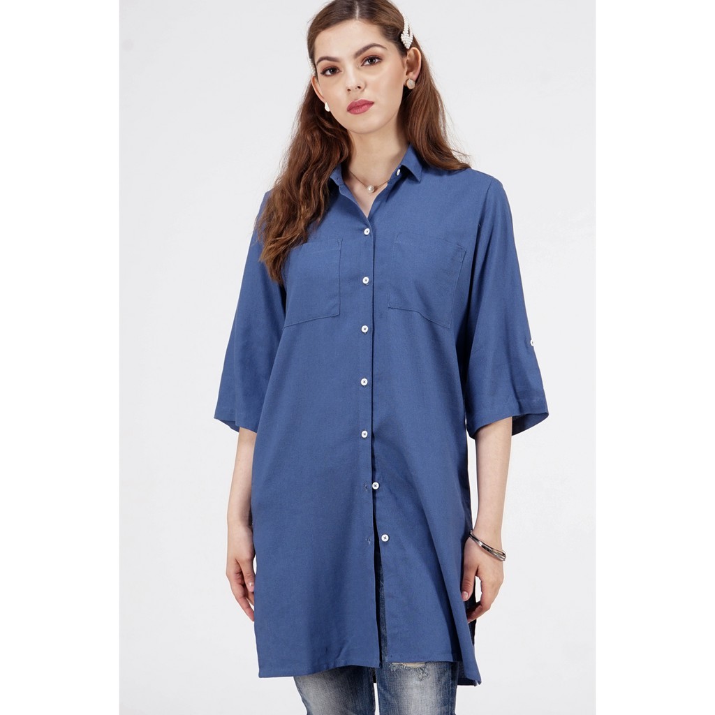 Ninety Degrees Kemeja Wanita Elina Blue 23587D9BL