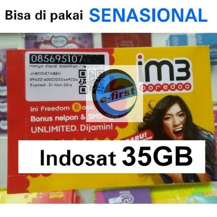 kartu perdana internet im3 35gb kuota data indosat 15gb + 20gb al 28gb