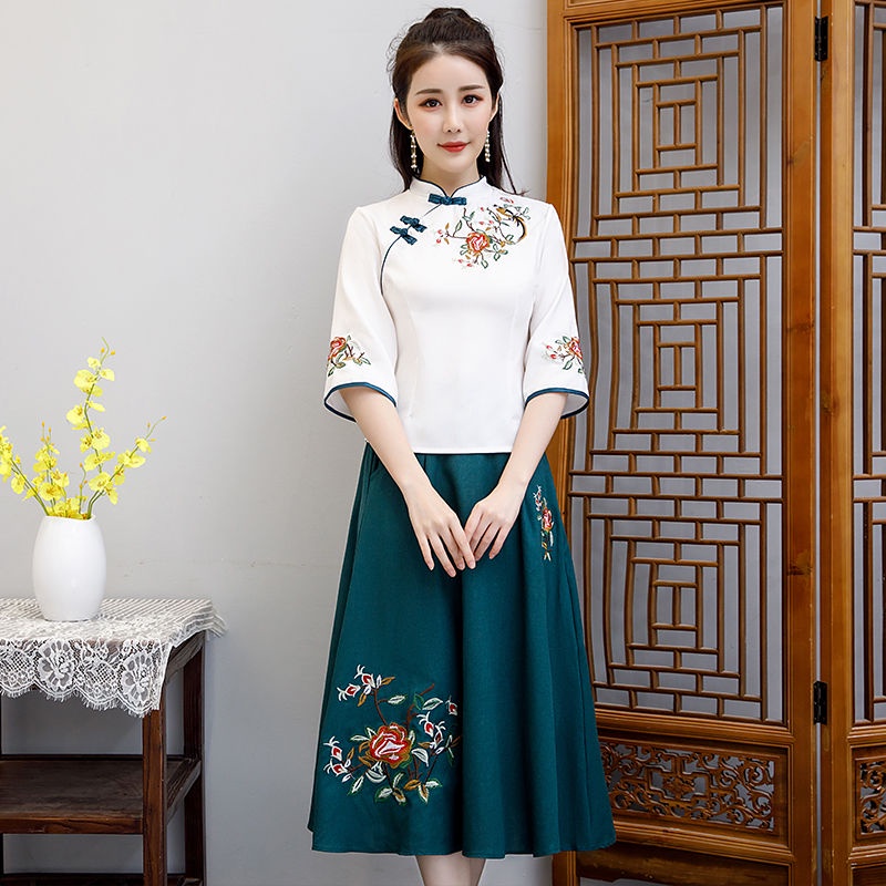 Hanfu women's Chinese style women's clothes 2020 new summer cheongsam two-piece set of girls' Tang c