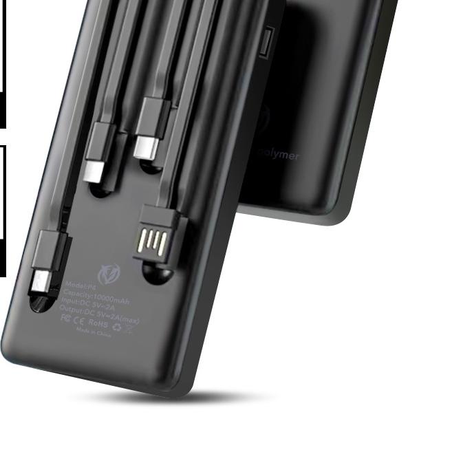 ✷ P4 Powerbank 10000 mAh Power Bank 2A Built in Cable Fast Charging 4 Output 2 Input LED Display Fla
