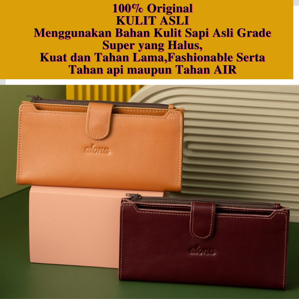 Dompet Panjang Kulit Wanita Dompet Lipat Kulit Asli 100% Original Premium