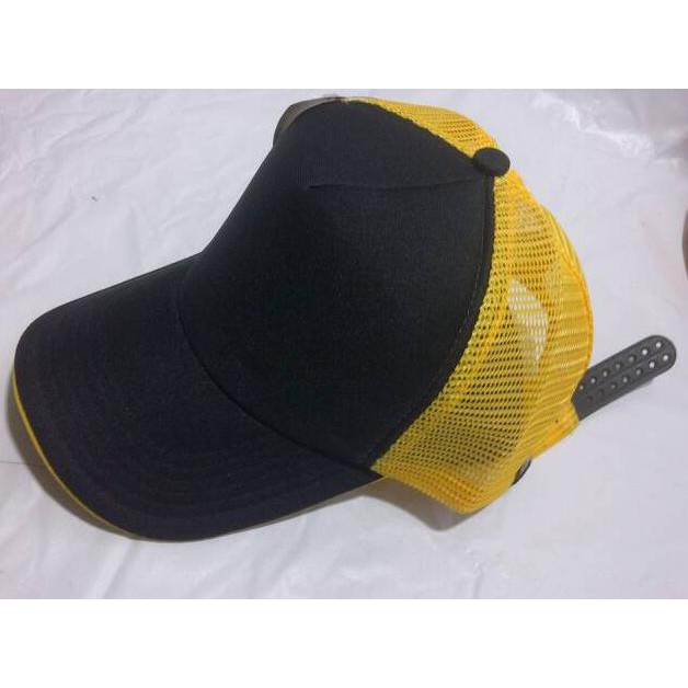 Berkualitas Topi Jaring Polos Kombinasi Hitam Kuning Gilaa
