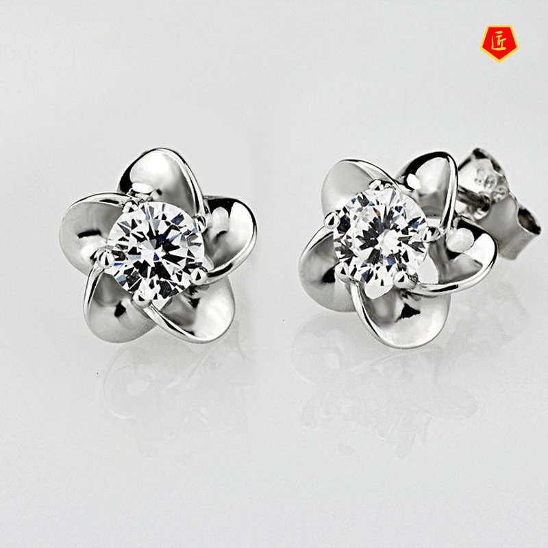 [Ready Stock]Fashionable Elegant Silver Plum Stud Earrings