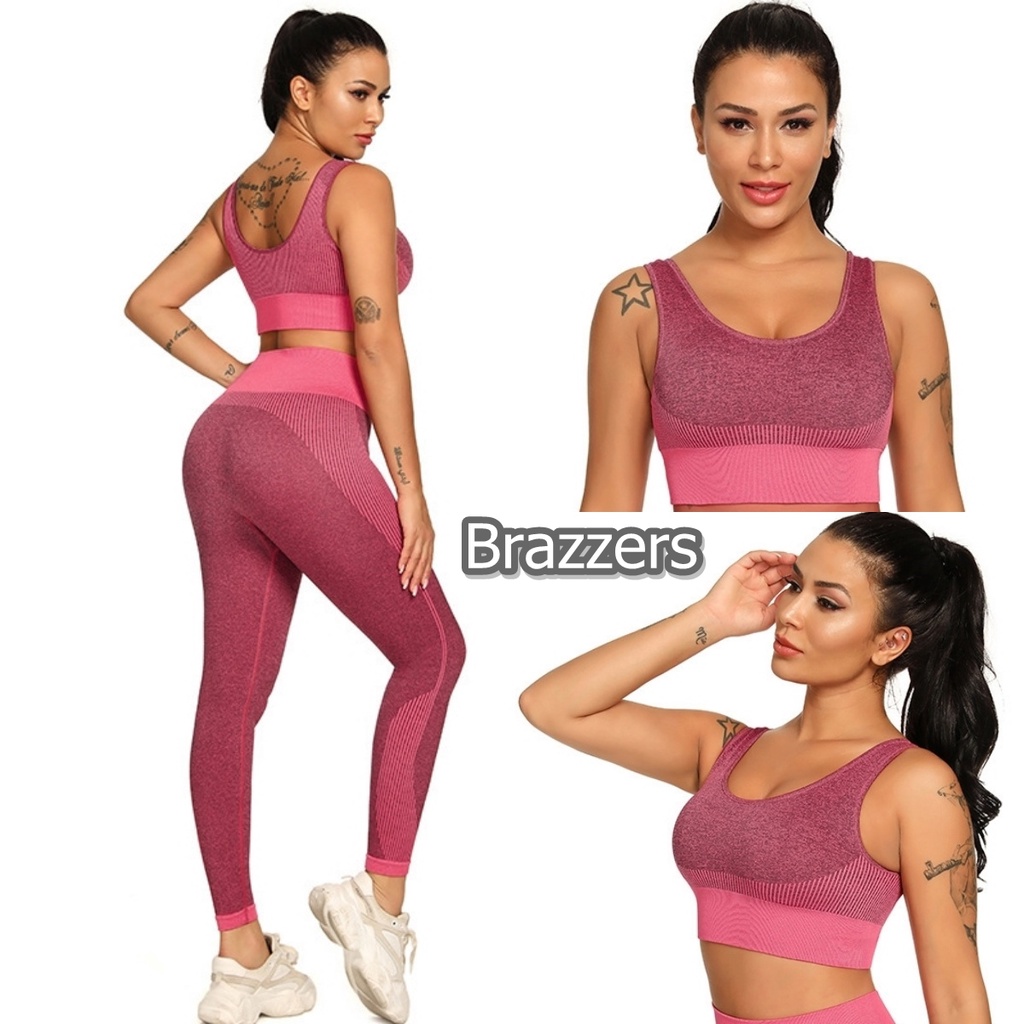 Set Bh Push Up Sport Bra Setelan Baju Atasan Pakaian Celana Legging Panjang Olahraga Senam Aerobik G
