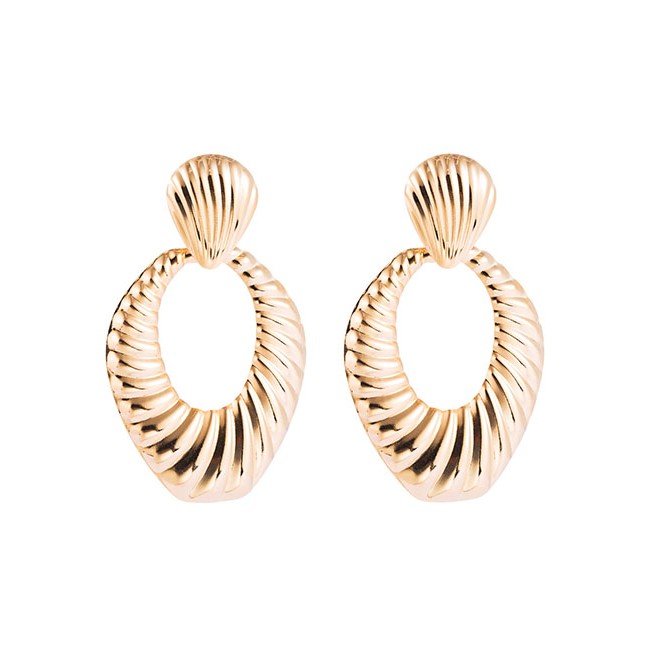 LRC Anting Tusuk Fashion Golden Metal Irregular Embossed Geometric Earrings D99792