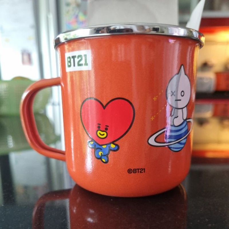 gelas mug BT21 milklife enamel orange