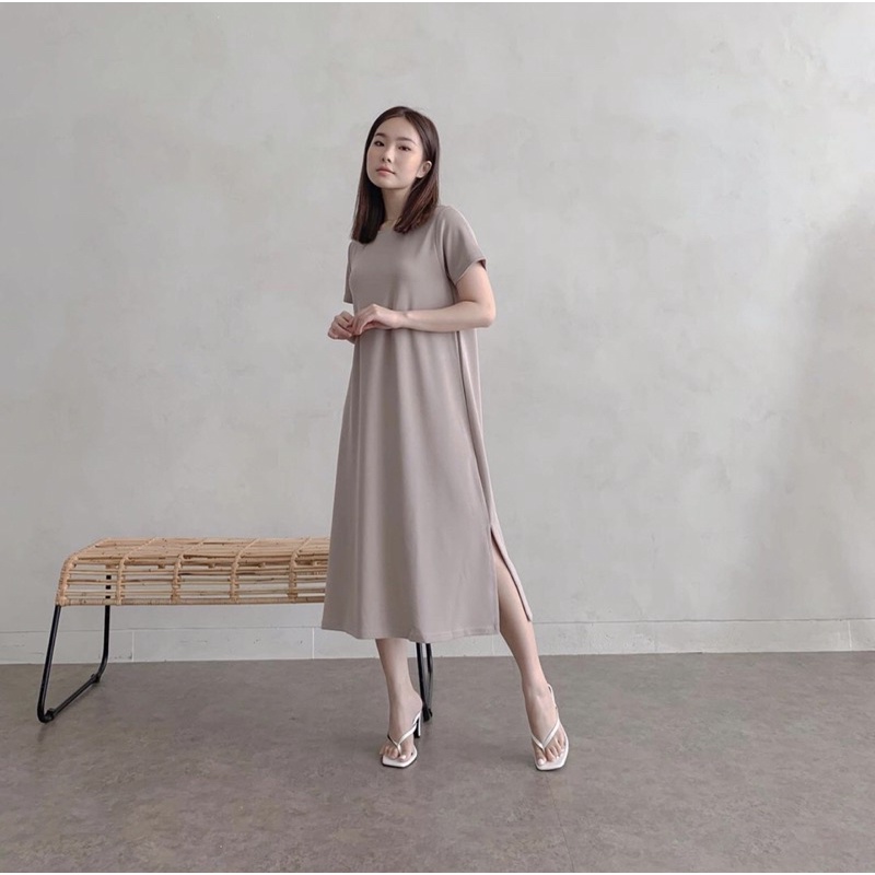 VIVIAN PREMIUM LOOSE MAXI DRESS KOREA - CASUAL LONG DRESS BUMIL FRIENDLY - DRESS SANTAI - MAXI DRESS BASIC WITH SLIT - COMFY DRESS