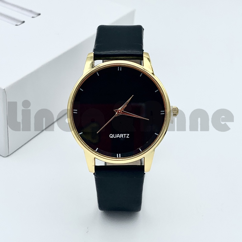 Jam Tangan Romawi Pria Dan Wanita Casual Analog Quartz Strap Pu Hitam Import