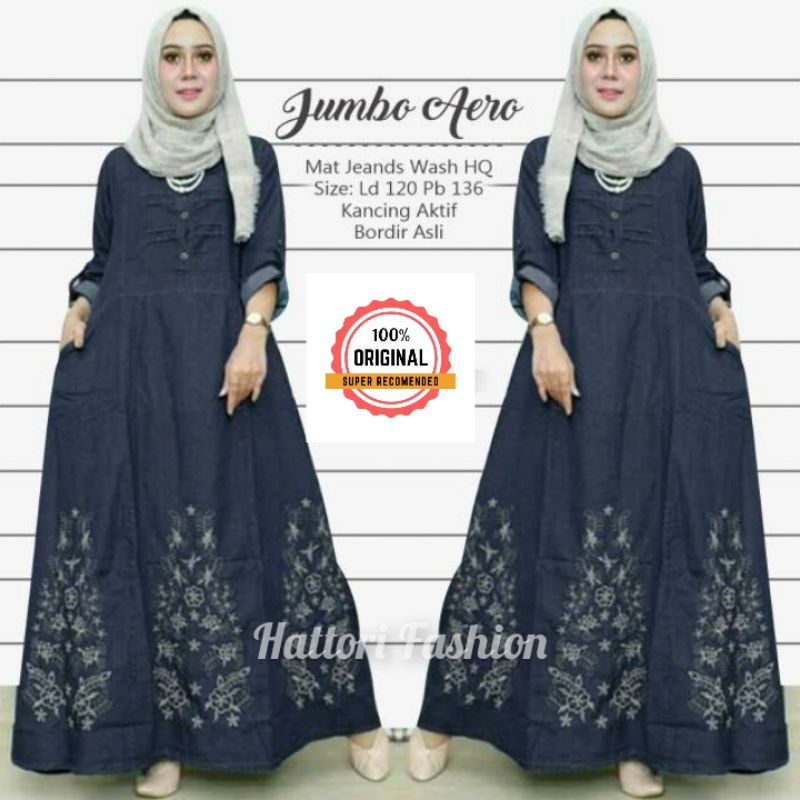 [ TERBARU ] AERO Gamis Dress Jeans Wanita Jumbo Original Ama Najwa Bahan Jeans Kualitas HQ Ld 120 Pb