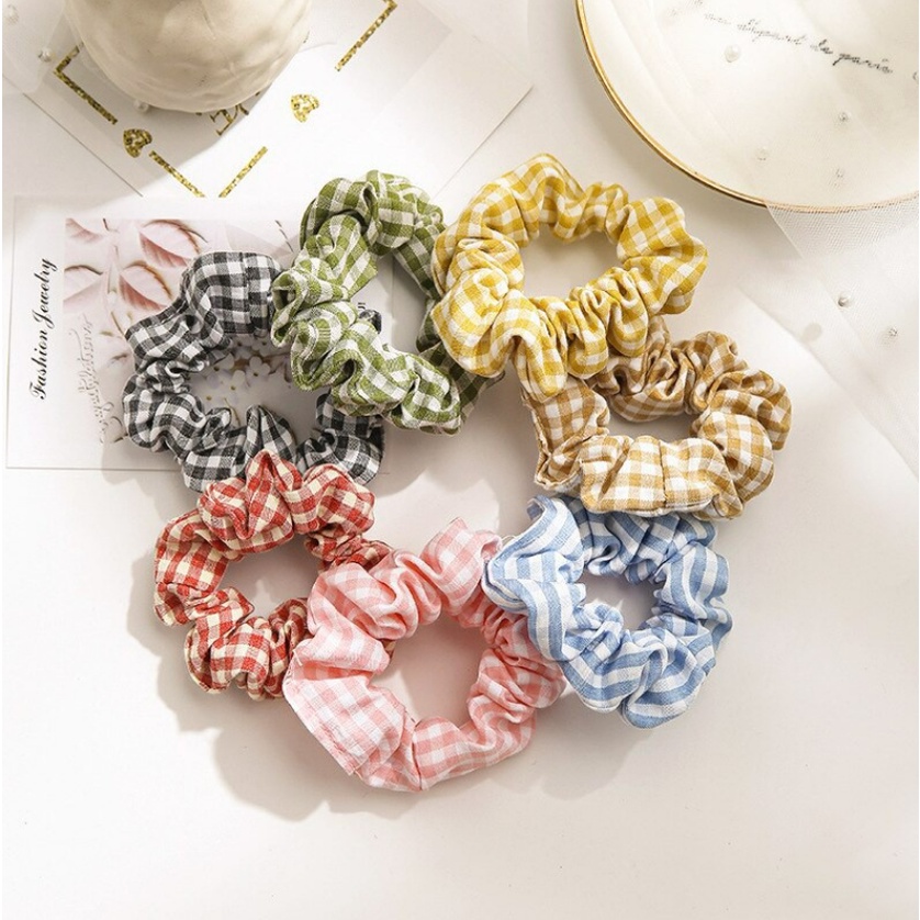 Scrunchie Ikat Rambut Gaya Korea / Scrunchie Kunciran Rambut Motif Petak / Scrunchie Transparan Sunflower / Ikat Rambut Korea / Kunciran Rambut Bunga CBKS LC