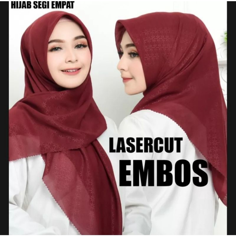 (Bisa COD)Hijab SegiEmpat Bella Embos/Kerudung Segiempat Embos/Ukuran 115x115cm/ Hijab Trendy dan Kekinian.