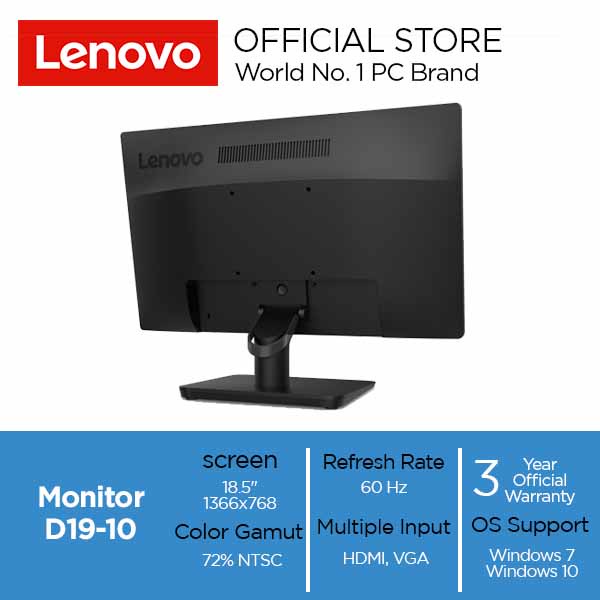 Lenovo D19-10 18.5&quot; LED Monitor FLAT HD 60HZ VGA HDMI GARANSI RESMI 18.5 inch