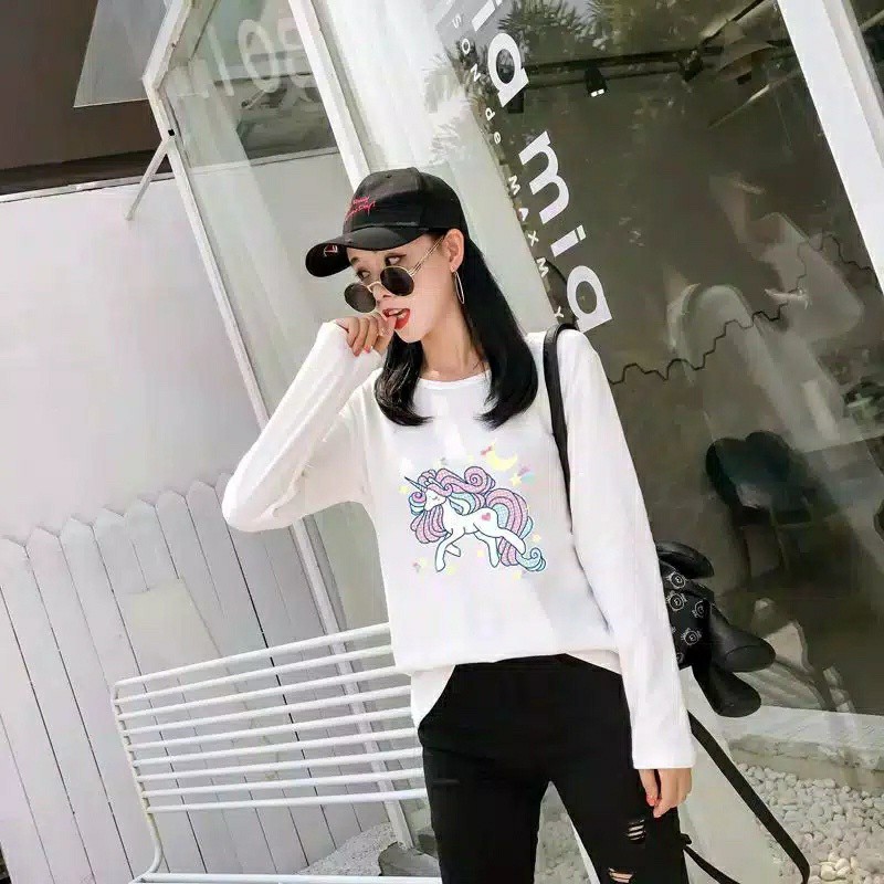 (COD) Long Sleeve Unicorn Varian Warna / Pakaian Wanita / Atasan Lengan Panjang