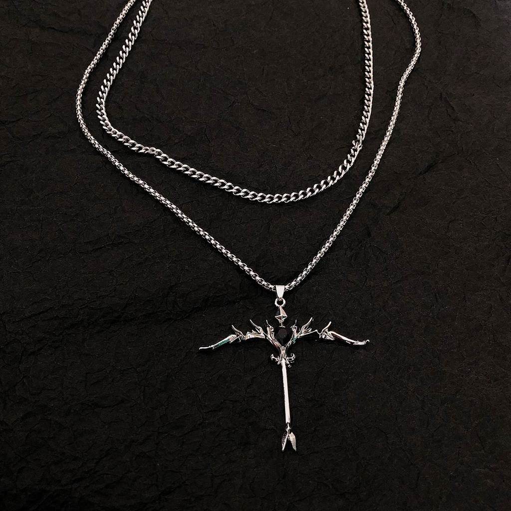 Kalung Rantai Tulang Selangka Model Salib Ganda Gaya Hip Hop Untuk Aksesoris