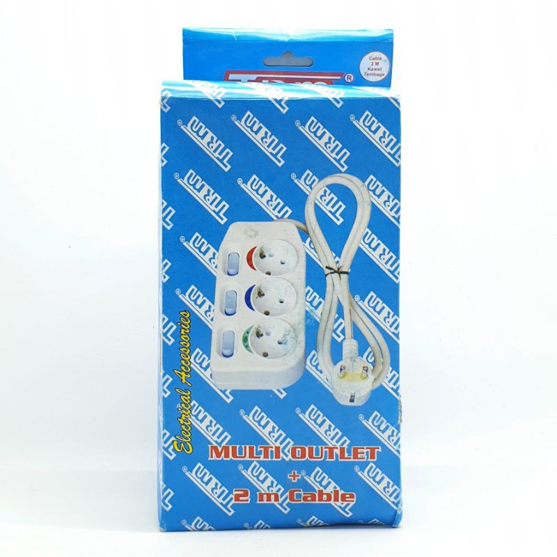 TRM 803K Stop Kontak Arde + Kabel 2Mtr 3 lbg + 3 saklar + 3 led / colokan