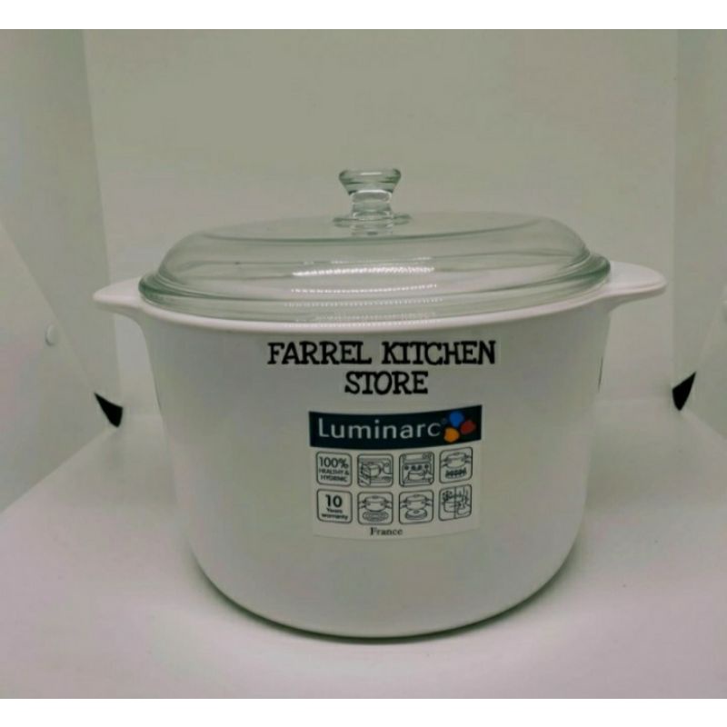 Panci Kaca Luminarc Vitro Casserole + Tutup White 3 Liter