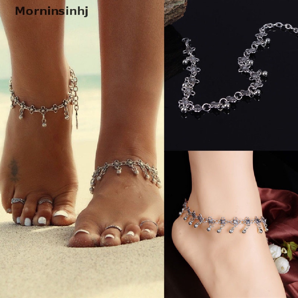 Mornin 1PC Perak Antik Bunga Lonceng Kecil Gelang Kaki Ankle Bracelet Perhiasan Rantai Kaki id