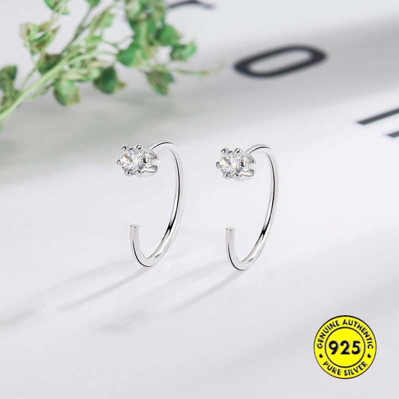 Anting Kait Bentuk Hexaclaw Zircon Bahan Sterling Silver Untuk Wanita