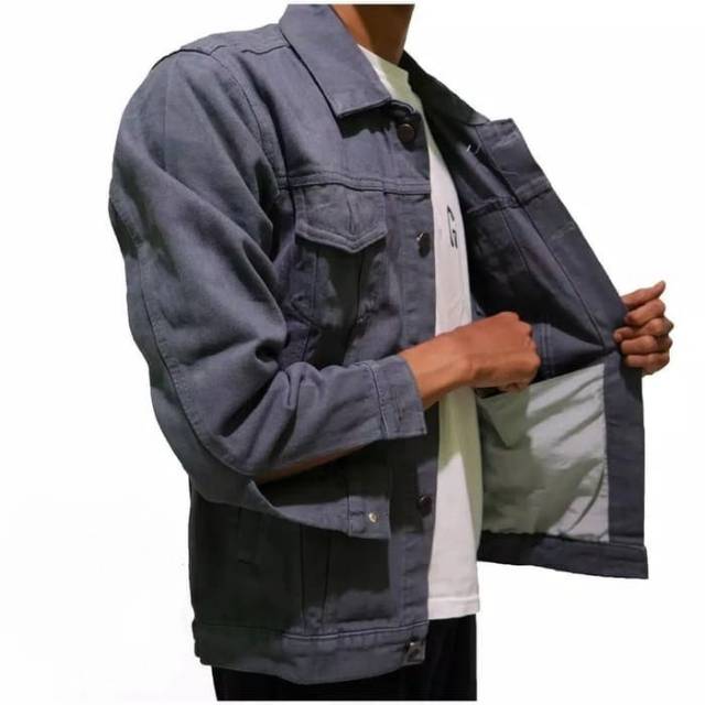 JAKET JEANS PRIA Jaket Levis Cowok Jeket Levis Denim Laki-Laki Warna Abu Abu Tua Jacket Cowok Cwo Ga