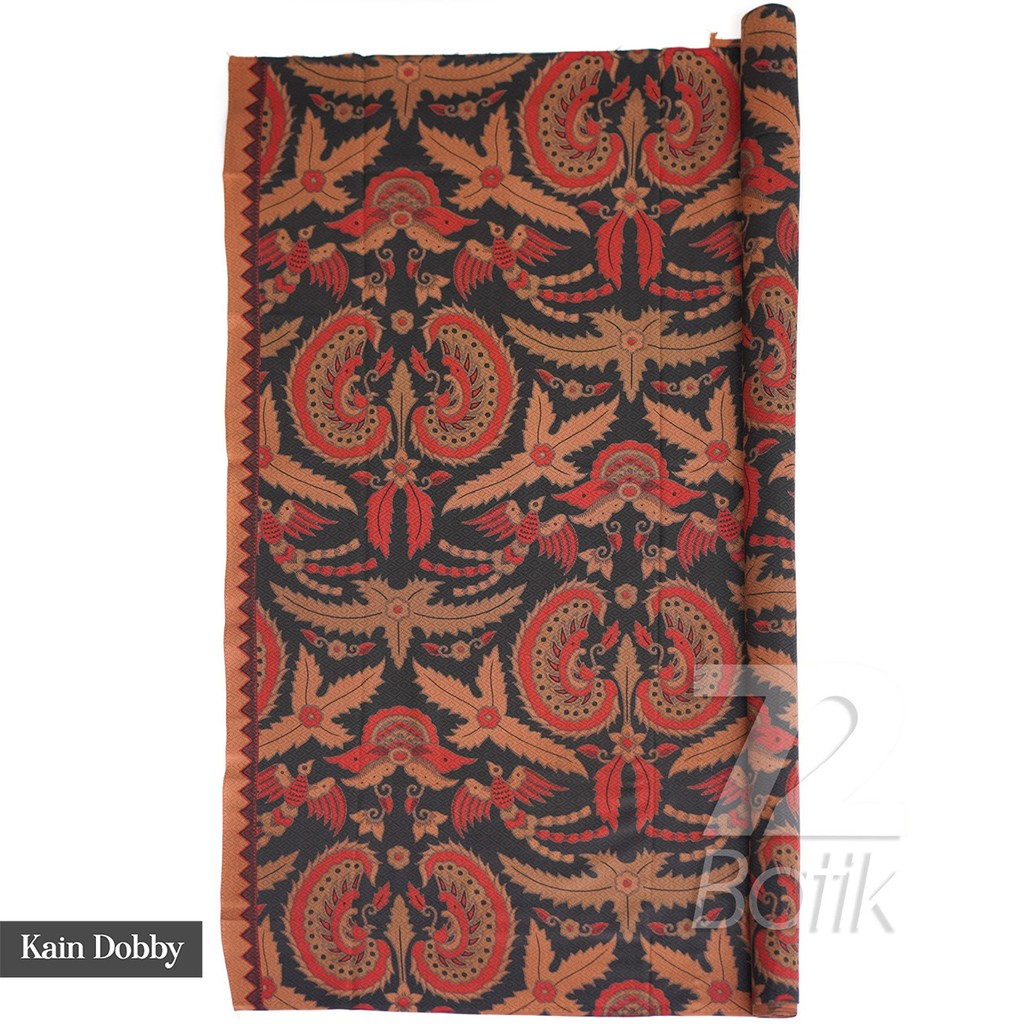 BAHAN BATIK PREMIUM Dobby Dobi Dobbi Dolbi Motif Burung Warna Merah Orange Hitam 724573 Cap 72 Jarik Jarit Samping Kebat Panjang Batik Dobby Modern Premium Bahan Seragam Batik Pernikahan Kantor Keluarga Murah Kamen Jadi Batik Bali Lembaran