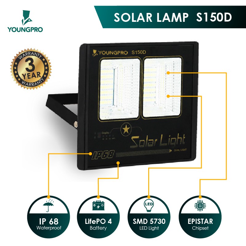 LAMPU SOLAR+ PANEL S150D BERGARANSI 3TAHUN!!!!! YOUNGPRO Lampu Tenaga surya